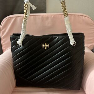 Tory Burch Black Quilted Shoulder Bag with Gold Accents